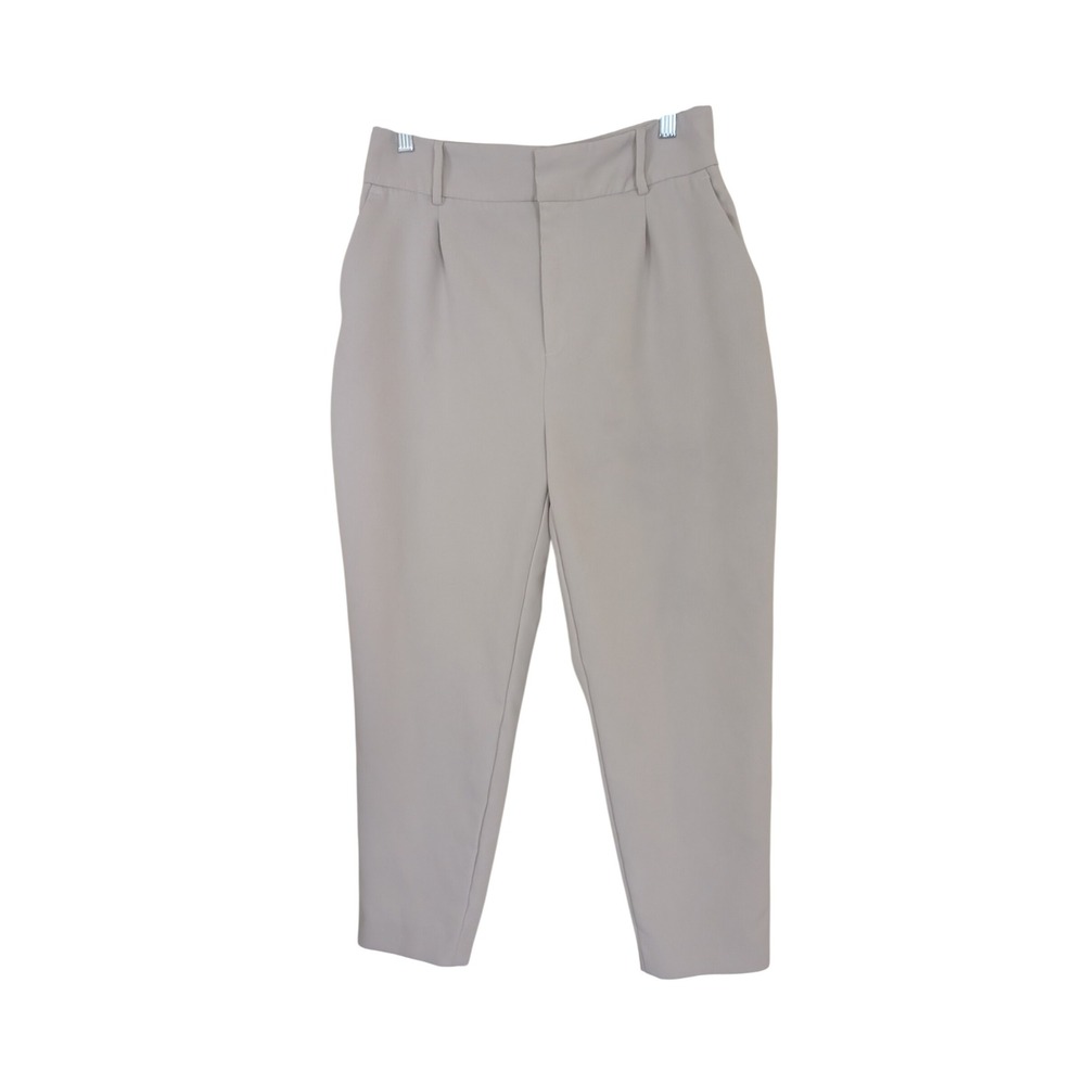 Zara Womens L Trousers Beige Tapered Cropped High Rise Pleated Business Casual